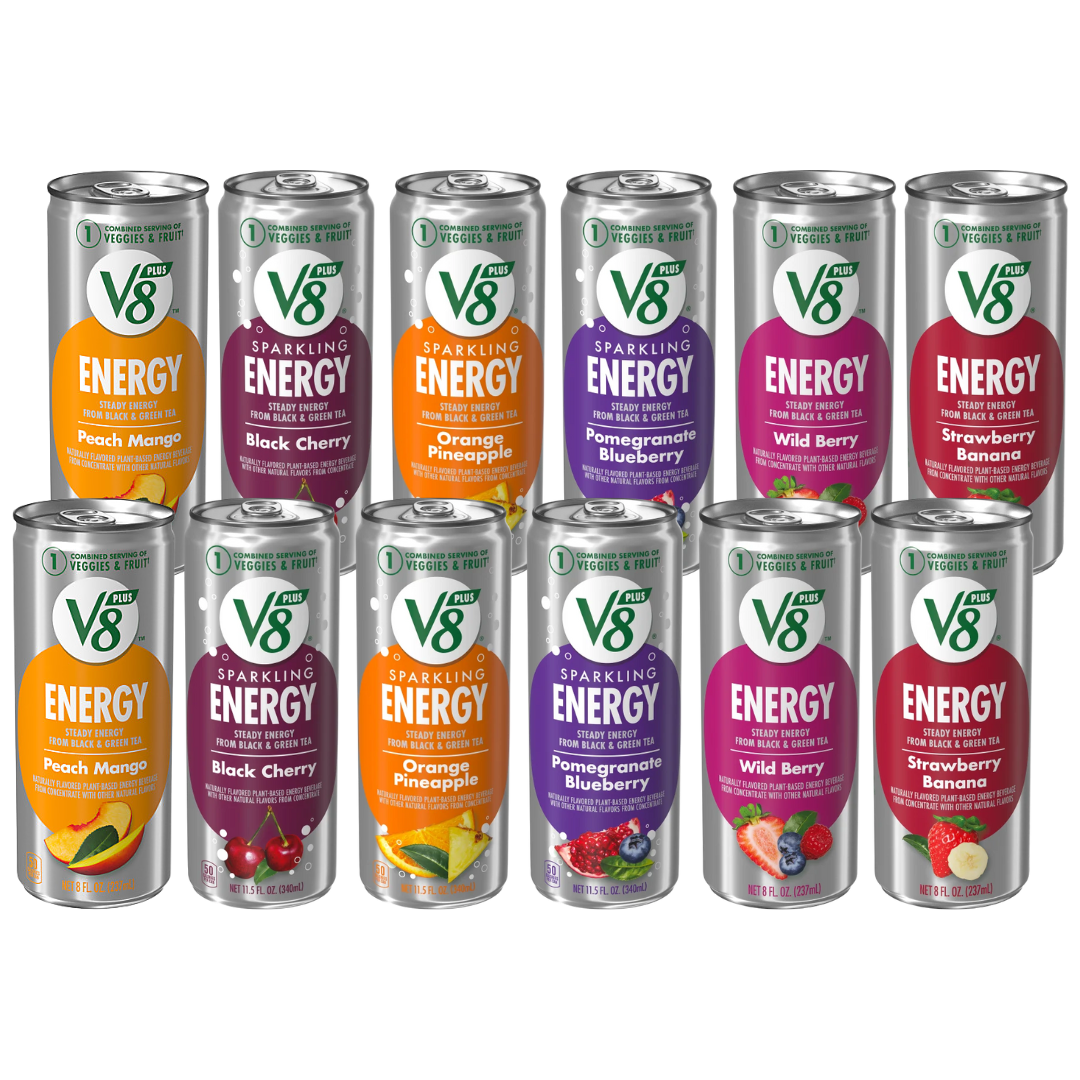 V8 Energy Drinks – Sparkling & Fruity Variety Pack – 12 Count (6 Flavors, 2 Each)