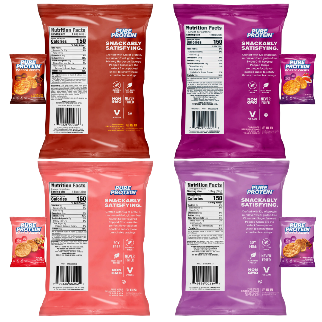 Pure Protein Popped Crisps – 8 Bag Variety Pack – 4 Flavors