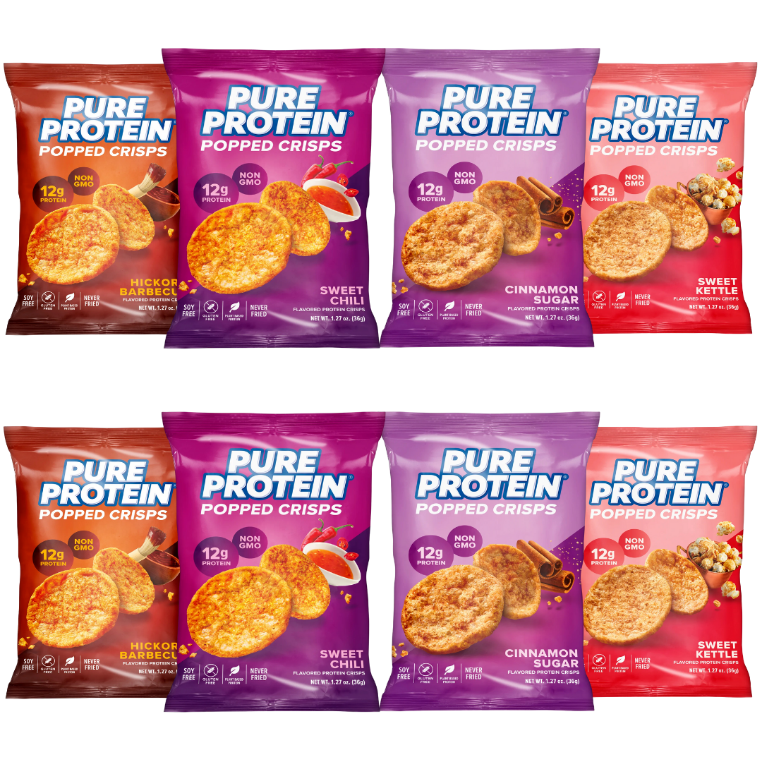 Pure Protein Popped Crisps – 8 Bag Variety Pack – 4 Flavors