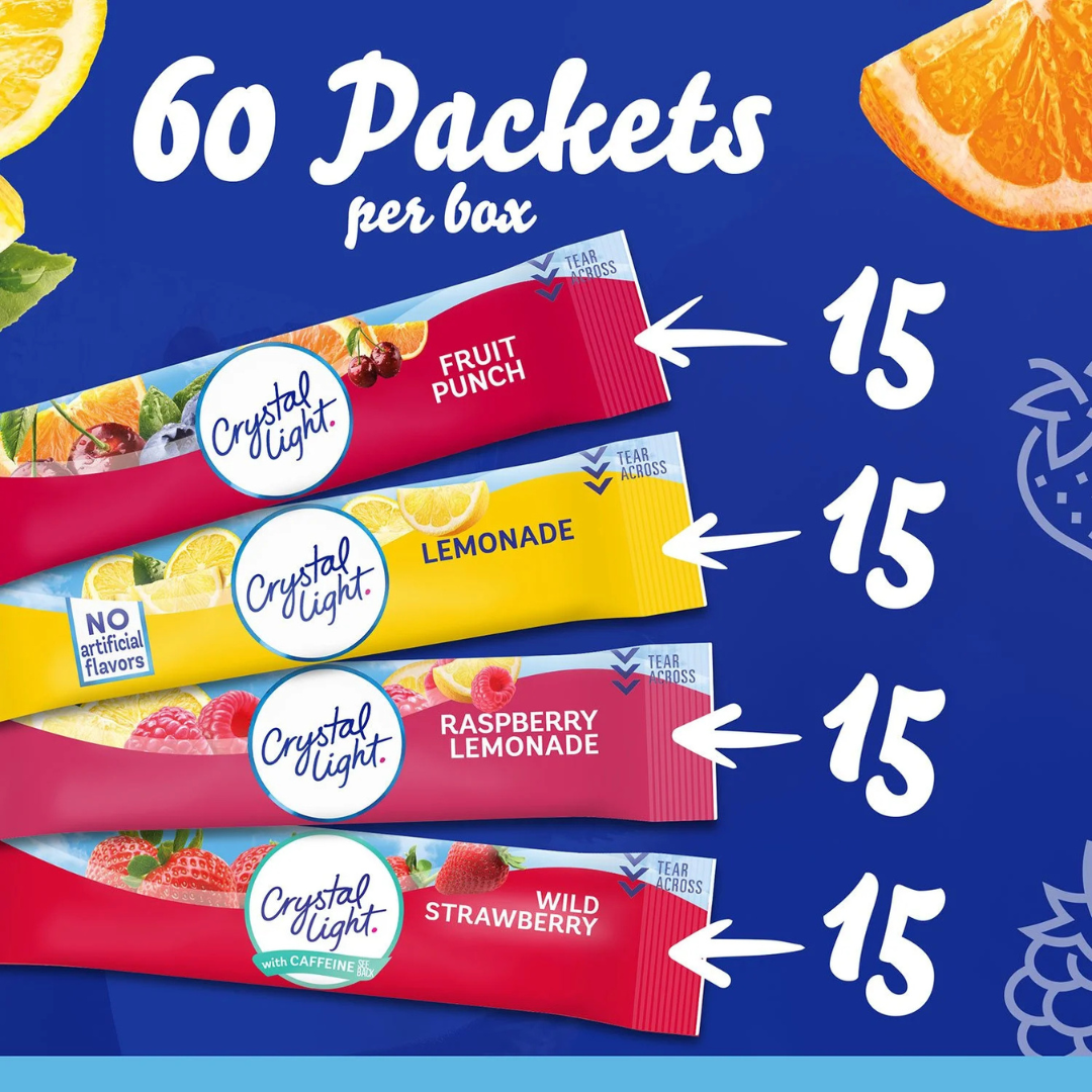 Crystal Light Drink Mix – Fruity Favorites Variety Pack – 60 Sticks (4 Flavors, 15 Each)