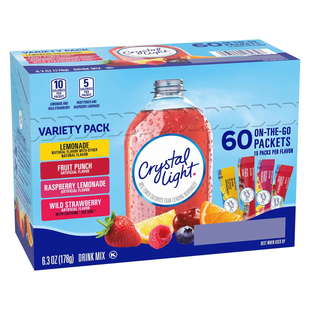 Crystal Light Drink Mix – Fruity Favorites Variety Pack – 60 Sticks (4 Flavors, 15 Each)