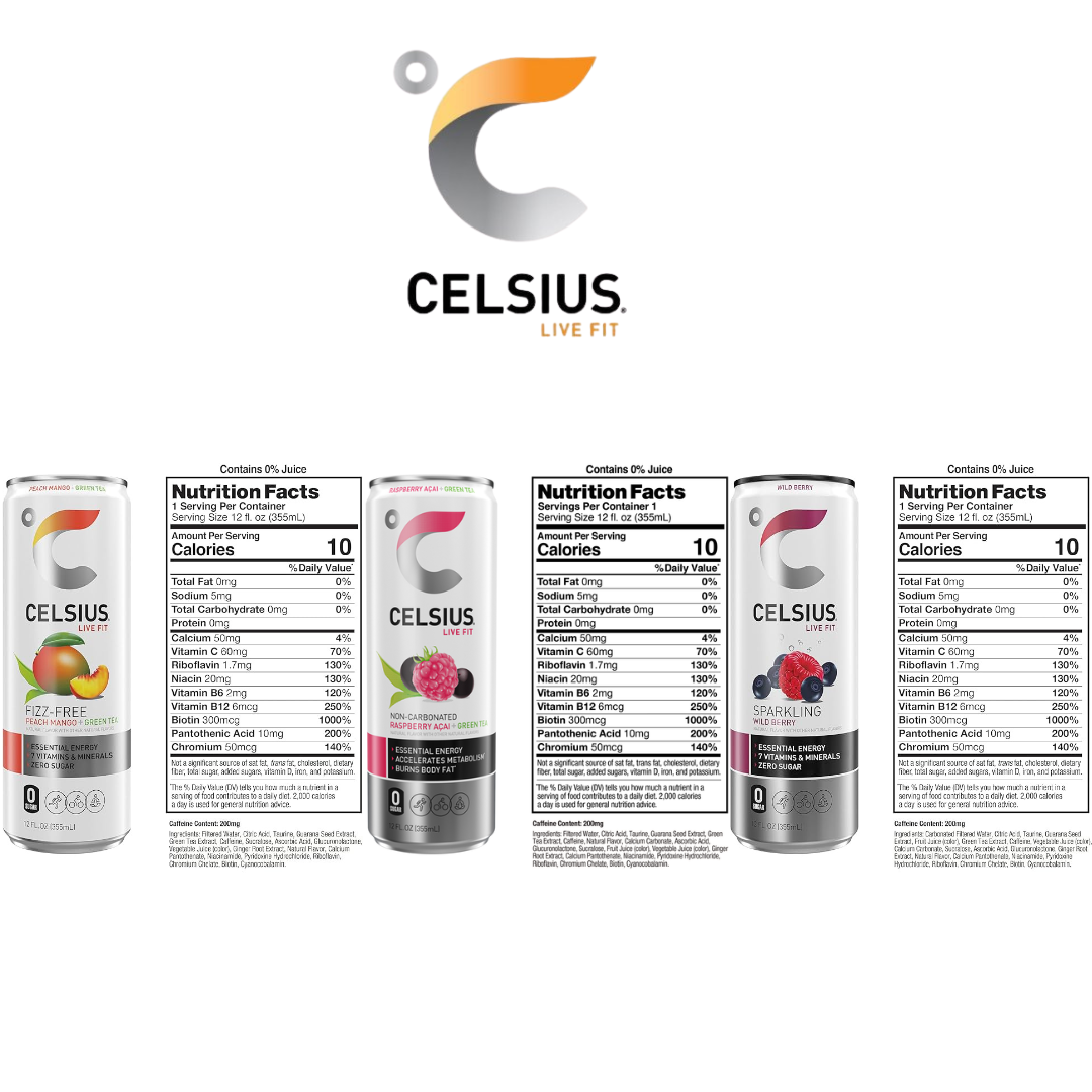 Celsius Energy Drinks – Berry Fusion Variety Pack – 6 Count (3 Flavors, 2 Each)