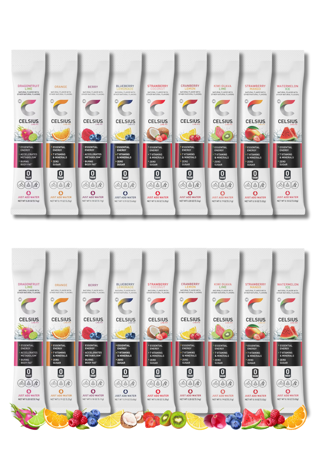 Celsius Powder Packets – Complete Spectrum Variety Pack – 18 Sticks, 9 Flavors