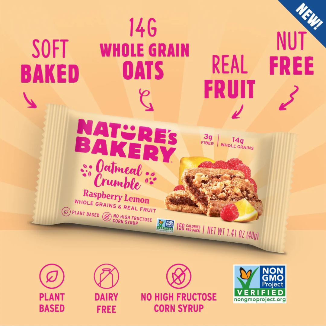 Nature’s Bakery Oatmeal Crumble Bar – Raspberry Lemon – Single Bar