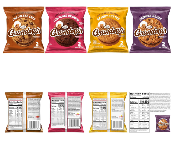 Grandma's Cookies Variety Pack – 12 Individually Wrapped Cookies | Chocolate Chip, Chocolate Brownie, Peanut Butter & Oatmeal Raisin | 3 of Each Flavor