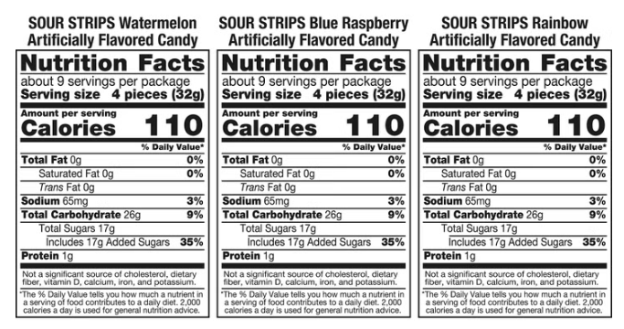 Sour Strips Candy Variety Pack, 6 Count – 2 Watermelon, 2 Rainbow & 2 Blue Raspberry Flavors – Assorted Vegan Sour Candy Belts – Soft, Chewy & Sweet Tart Candy