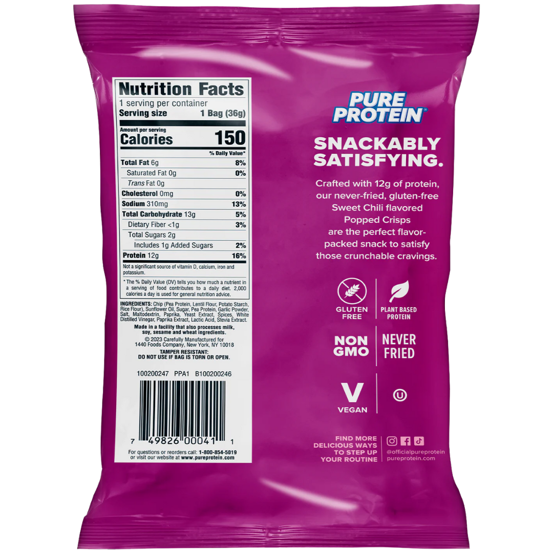 Pure Protein Popped Crisps – Sweet Chili – Single Bag