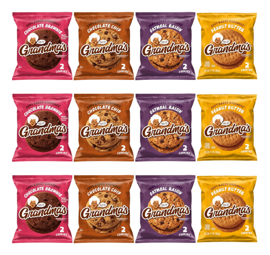 Grandma's Cookies Variety Pack – 12 Individually Wrapped Cookies | Chocolate Chip, Chocolate Brownie, Peanut Butter & Oatmeal Raisin | 3 of Each Flavor
