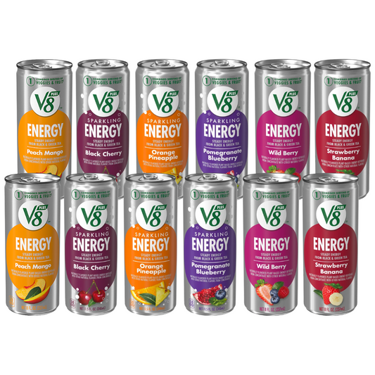 V8 Energy Drinks – Sparkling & Fruity Variety Pack – 12 Count (6 Flavors, 2 Each)