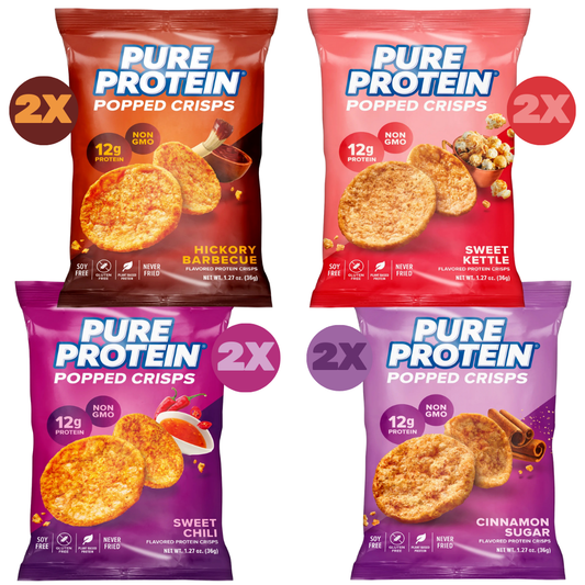 Pure Protein Popped Crisps – 8 Bag Variety Pack – 4 Flavors