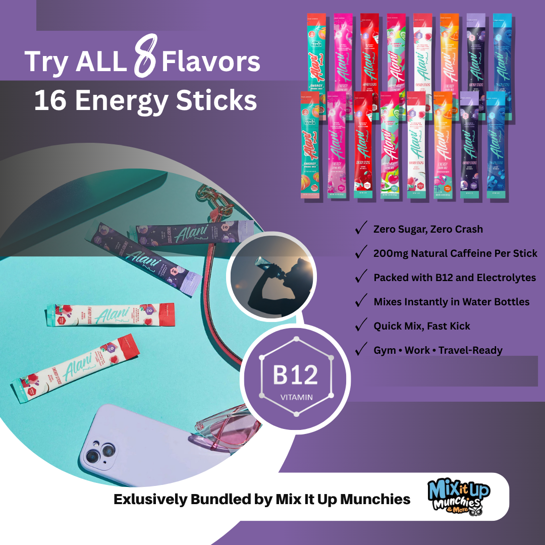 Alani Nu On-the-Go Energy Sticks - Variety Pack Bundle - 8 Flavors (16 sticks)