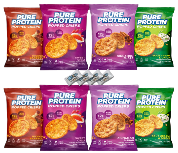 Pure Protein Popped Crisps – 8 Bag Variety Pack – 4 Flavors