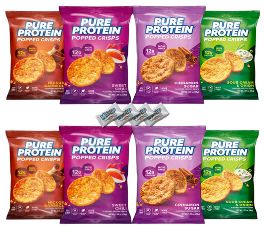 Pure Protein Popped Crisps – 8 Bag Variety Pack – 4 Flavors