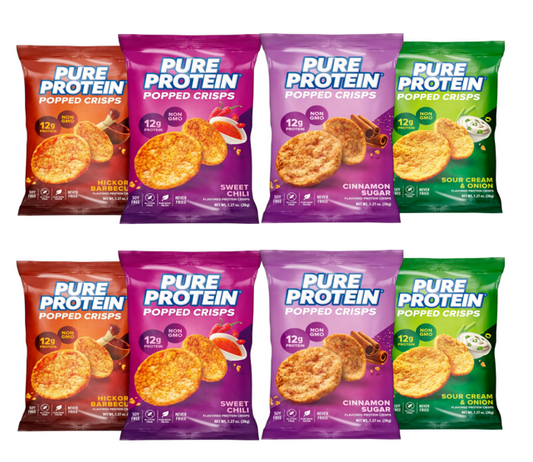 Pure Protein Popped Crisps – 8 Bag Variety Pack – 4 Flavors
