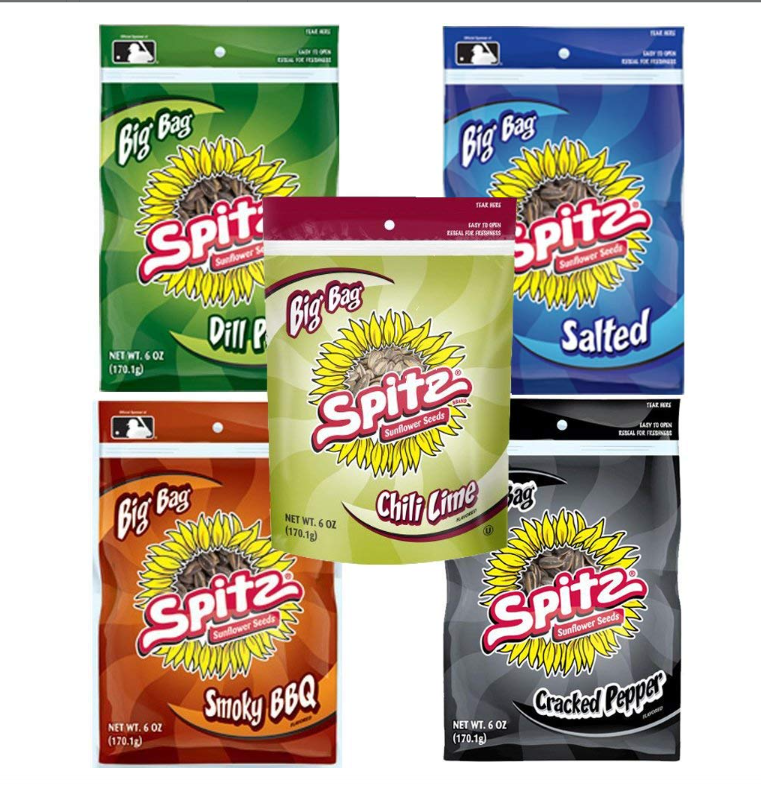 Spitz Sunflower Seeds Variety Pack, 5 Full-Size Bags, Includes Dill Pickle, Salted, BBQ, Chili Lime & Cracked Pepper Flavors, Roasted Sunflower Seed Snack Assortment