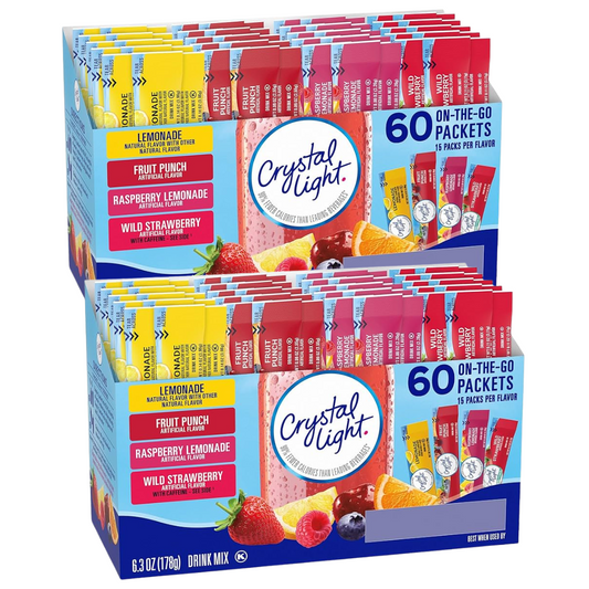 Crystal Light Drink Mix – Fruity Favorites Variety Pack – 120 Sticks (4 Flavors, 30 Each)