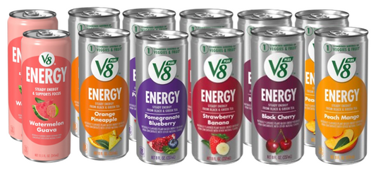 V8 Energy Drinks – Sparkling & Fruity Variety Pack – 12 Count (6 Flavors, 2 Each)