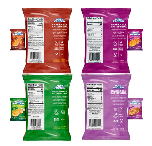 Pure Protein Popped Crisps – 8 Bag Variety Pack – 4 Flavors